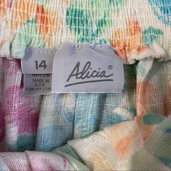 Vintage Alicia Pastel Floral Cottagecore Pleated Elastic Waist A Line Midi Skirt - Picture 3 of 6